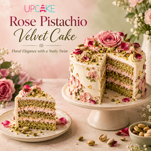rose, pistachio, velvet, nutty, UpCake